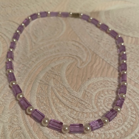 Purple Glass with Faux Pearl Choker - Picture 5 of 7